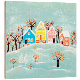 Holzbild Weihnachtshaus im Winterland - Madelene Löfholm