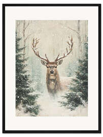 Gerahmter Kunstdruck Vintage Weihnachtshirsch
