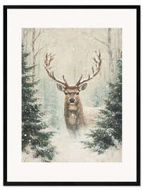 Gerahmter Kunstdruck Vintage Weihnachtshirsch