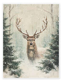 Wandbild Vintage Weihnachtshirsch - TAlex
