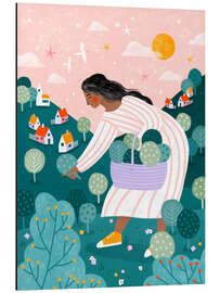 Alubild Eine Frau beim Obstpflücken