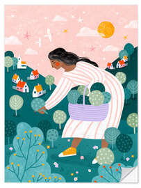 Wandsticker Eine Frau beim Obstpflücken