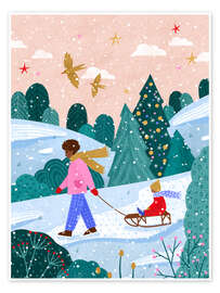 Wandbild Schlittenfahrt im Schnee - Bea Müller