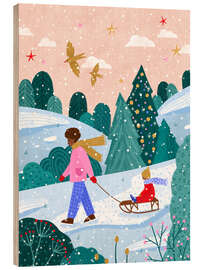 Holzbild Schlittenfahrt im Schnee - Bea Müller