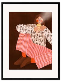 Gerahmter Kunstdruck Frau beim Tee Trinken