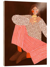 Holzbild Frau beim Tee Trinken