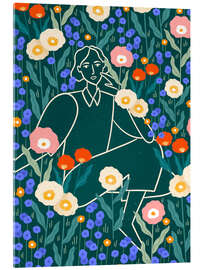 Acrylglasbild Linienfrau mit Blumen - Bea Müller