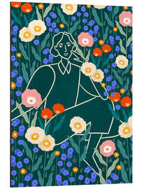 Alubild Linienfrau mit Blumen - Bea Müller