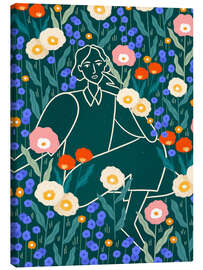 Leinwandbild Linienfrau mit Blumen - Bea Müller