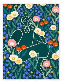 Wandbild Linienfrau mit Blumen - Bea Müller