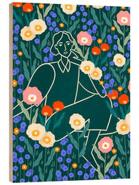 Holzbild Linienfrau mit Blumen - Bea Müller