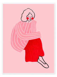 Wandbild Pink and Red Line Lady - Bea Müller