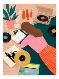 Poster Plattenspielen und Lesen