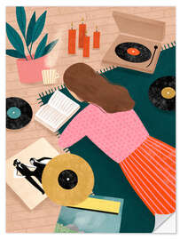 Wandsticker Plattenspielen und Lesen