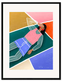 Gerahmter Kunstdruck Lebhafte Frau beim Ausruhen