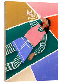 Holzbild Lebhafte Frau beim Ausruhen