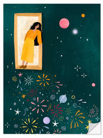 Wandsticker Gelbes Kleid lehnt sich aus dem Fenster