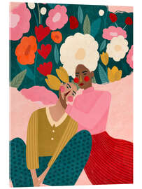 Acrylglasbild Umarmendes Paar in blumiger Umarmung - Bea Müller