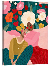 Leinwandbild Umarmendes Paar in blumiger Umarmung - Bea Müller