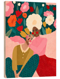 Holzbild Umarmendes Paar in blumiger Umarmung - Bea Müller