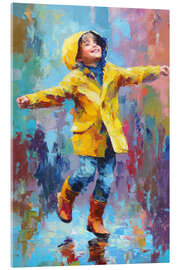 Acrylglasbild Glücklicher Junge tanzt im Regen