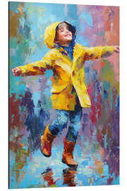 Alubild Glücklicher Junge tanzt im Regen - pixelliebe