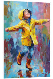 Hartschaumbild Glücklicher Junge tanzt im Regen - pixelliebe