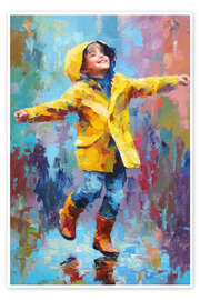 Wandbild Glücklicher Junge tanzt im Regen - pixelliebe