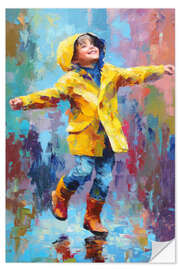 Wandsticker Glücklicher Junge tanzt im Regen - pixelliebe