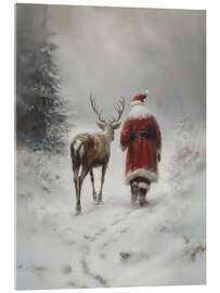 Acrylglasbild Vintage Weihnachtsmann mit Rentier