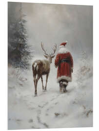 Hartschaumbild Vintage Weihnachtsmann mit Rentier