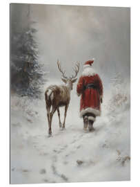 Gallery Print Vintage Weihnachtsmann mit Rentier