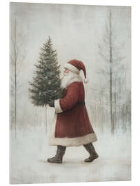 Acrylglasbild Weihnachtsmann mit Weihnachtsbaum