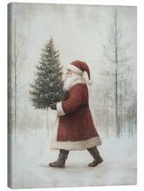 Leinwandbild Weihnachtsmann mit Weihnachtsbaum