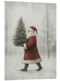 Hartschaumbild Weihnachtsmann mit Weihnachtsbaum