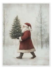 Wandbild Weihnachtsmann mit Weihnachtsbaum - TAlex