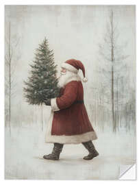 Wandsticker Weihnachtsmann mit Weihnachtsbaum