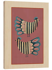 Holzbild Gestreiftes Vogelpaar