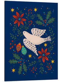 Tableau en aluminium Peace dove with holly and poinsettias - Patruschka