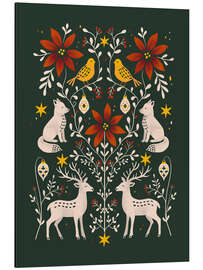 Alubild Waldtiere mit Weihnachtssternen und Zweigen Folk art - Patruschka