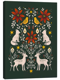 Leinwandbild Waldtiere mit Weihnachtssternen und Zweigen Folk art - Patruschka