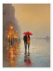 Poster Spaziergang im warmen Regen