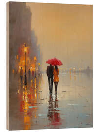Holzbild Spaziergang im warmen Regen