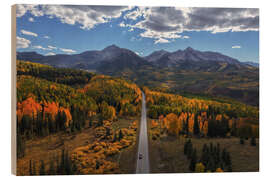Holzbild Herbststraße in den Bergen von Colorado, USA - Martin Podt