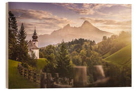 Holzbild Watzmann mit Kirche Maria Gern - Fotomagie