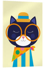 Acrylglasbild Verspieltes Katzenporträt mit übergroßer Brille - Jaysanstudio