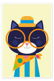 Wandbild Verspieltes Katzenporträt mit übergroßer Brille - Jaysanstudio