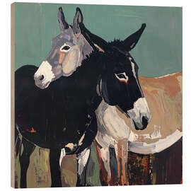 Holzbild Esel-Umarmung