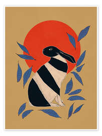 Wandbild Gestreiftes Kaninchen unter roter Sonne - Branka Kodžoman