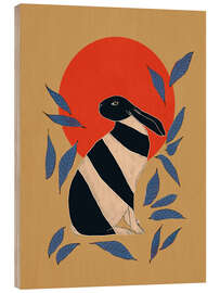 Holzbild Gestreiftes Kaninchen unter roter Sonne - Branka Kodžoman